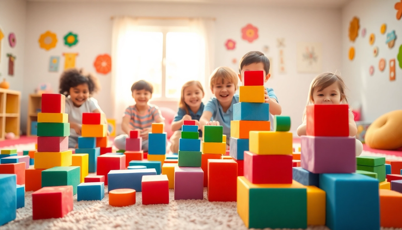 Engaging children play with soft foam building blocks to read more here for creative ideas.