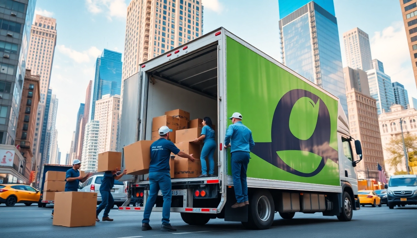 Expert residential movers nyc loading a truck with furniture in urban setting.