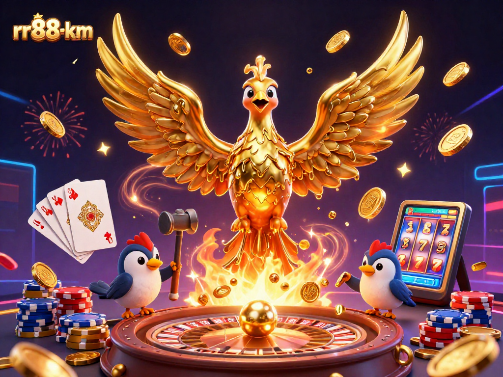 Experience thrilling gameplay in the rr88-km casino world with a dynamic golden phoenix and coins.