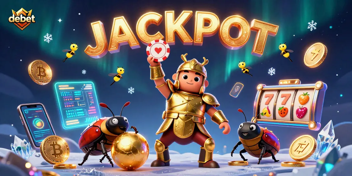 Engage with debet through an ultra-detailed scene of cartoon beetles cheering for a jackpot win in a vibrant casino