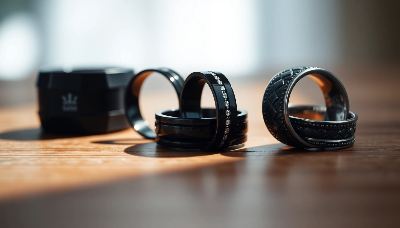 Admire our dark mens wedding bands showcasing unique designs and modern elegance.