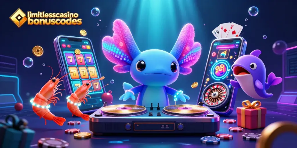 Experience limitlesscasinobonuscodes with a vibrant 3D underwater casino scene showcasing unique game elements.