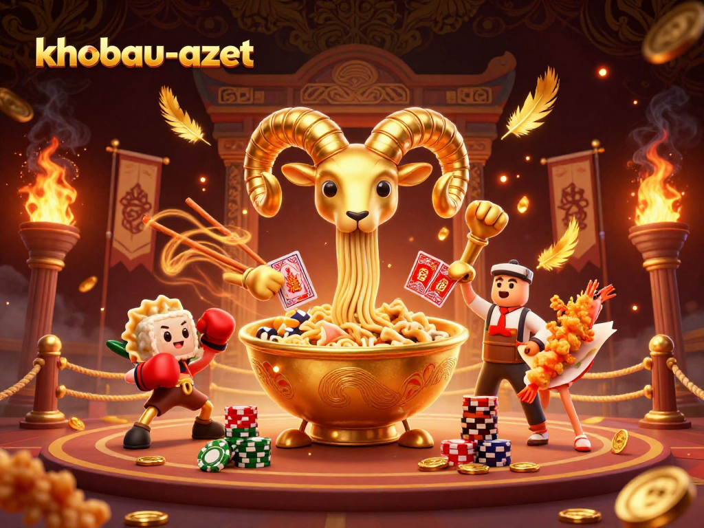 Win big with khobau-aztec in this vibrant casino scene featuring unique characters and elements.