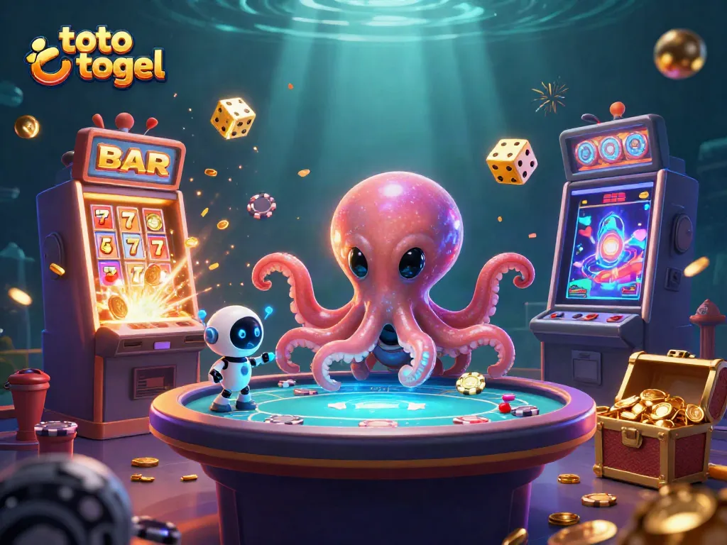 Engage in thrilling toto togel action with an alien octopus and dynamic casino elements.