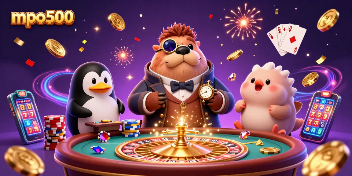Experience the excitement of mpo500 with a lively underwater casino scene featuring colorful characters and sparkling games.