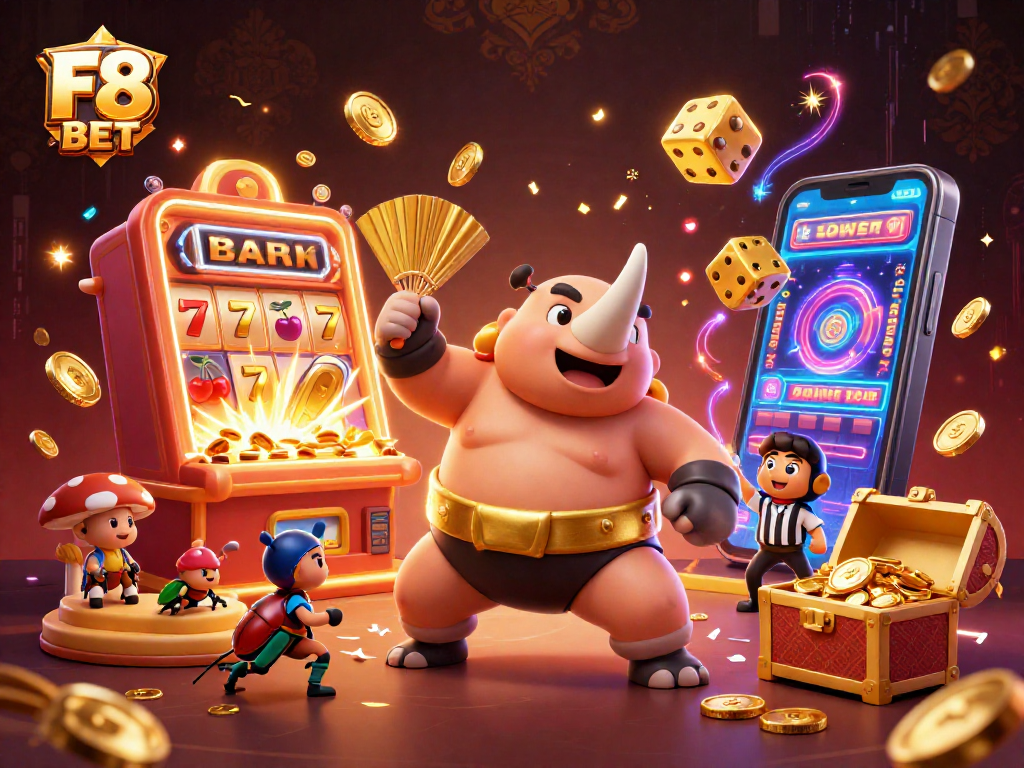 Experience massive wins with F8 BET as beetles celebrate a jackpot explosion in a vibrant casino scene.