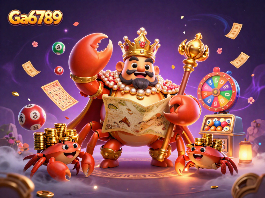 Engage with Ga6789's vibrant casino-themed illustration showcasing dynamic lottery elements and characters.