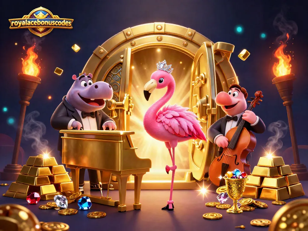 Experience royalacebonuscodes with vibrant characters amidst sparkling casino treasures.