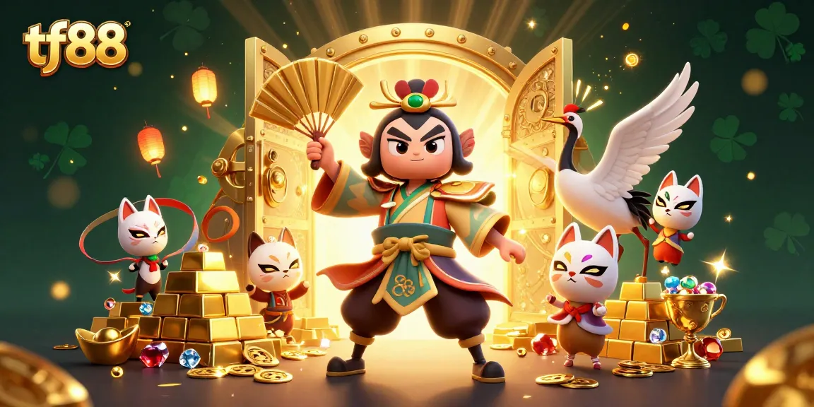 Engage with exciting jackpots at tf88 featuring vibrant casino characters amidst treasure.