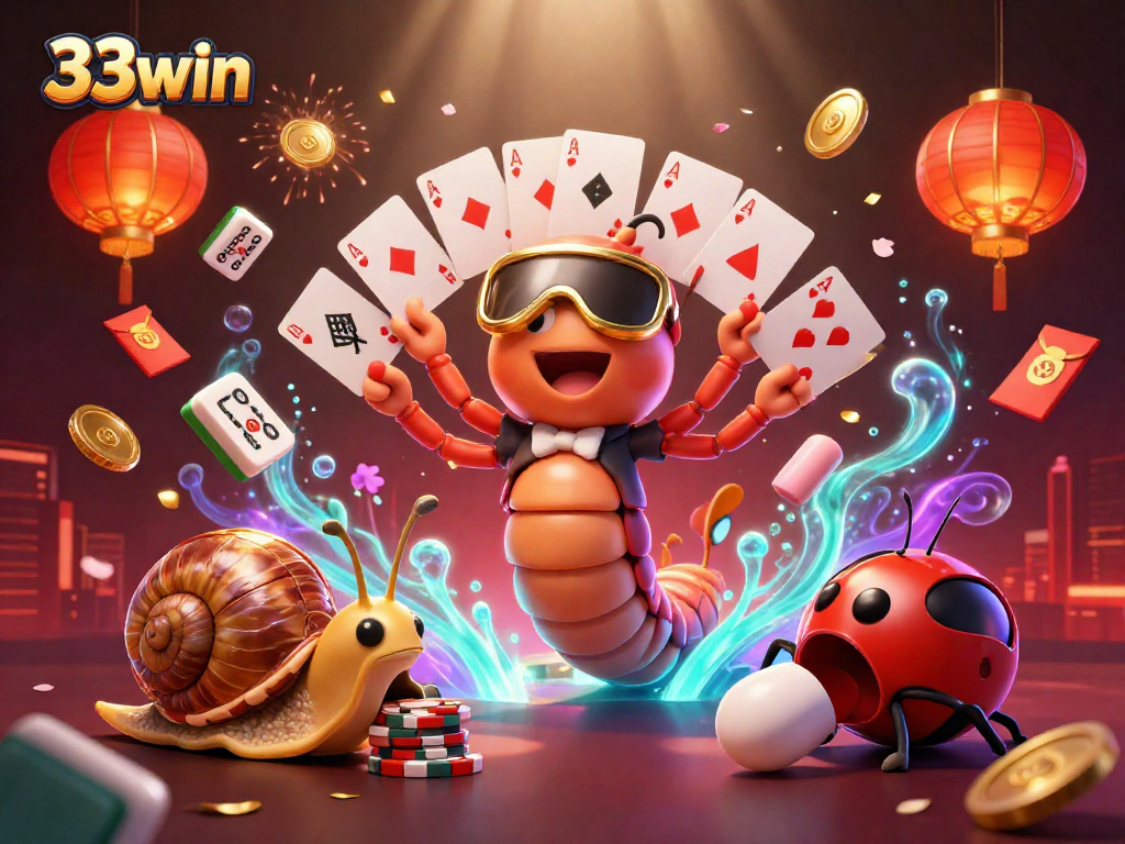 Experience the excitement of 33win casino with a playful millipede dealer and high-stakes action!