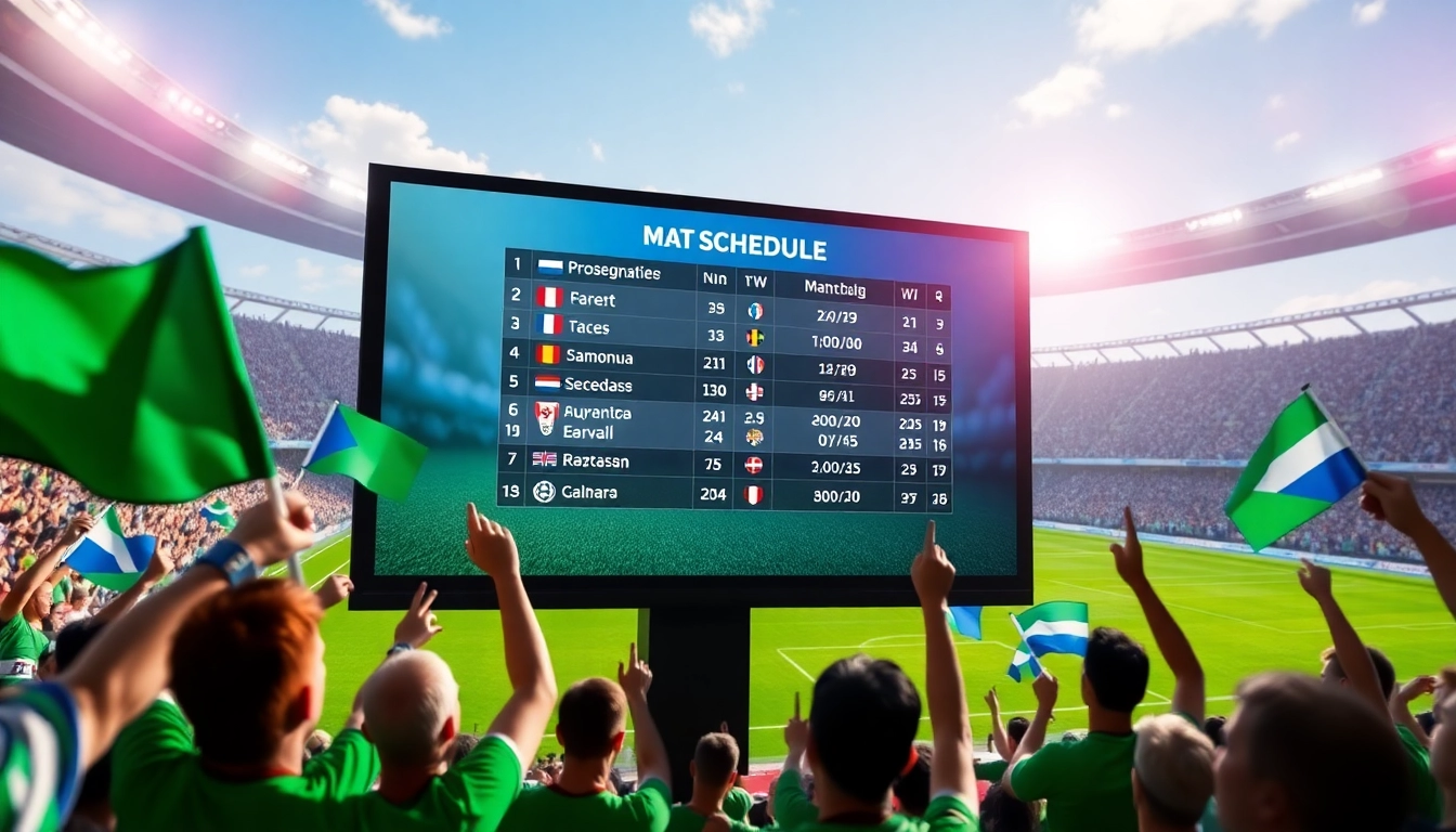 Jadwal bola ditampilkan di layar digital dengan penonton antusias di stadion