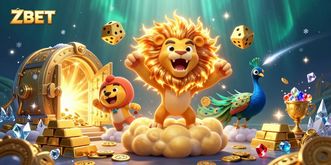 ZBET players relish thrilling wins with radiant golden dice and a vibrant casino atmosphere.
