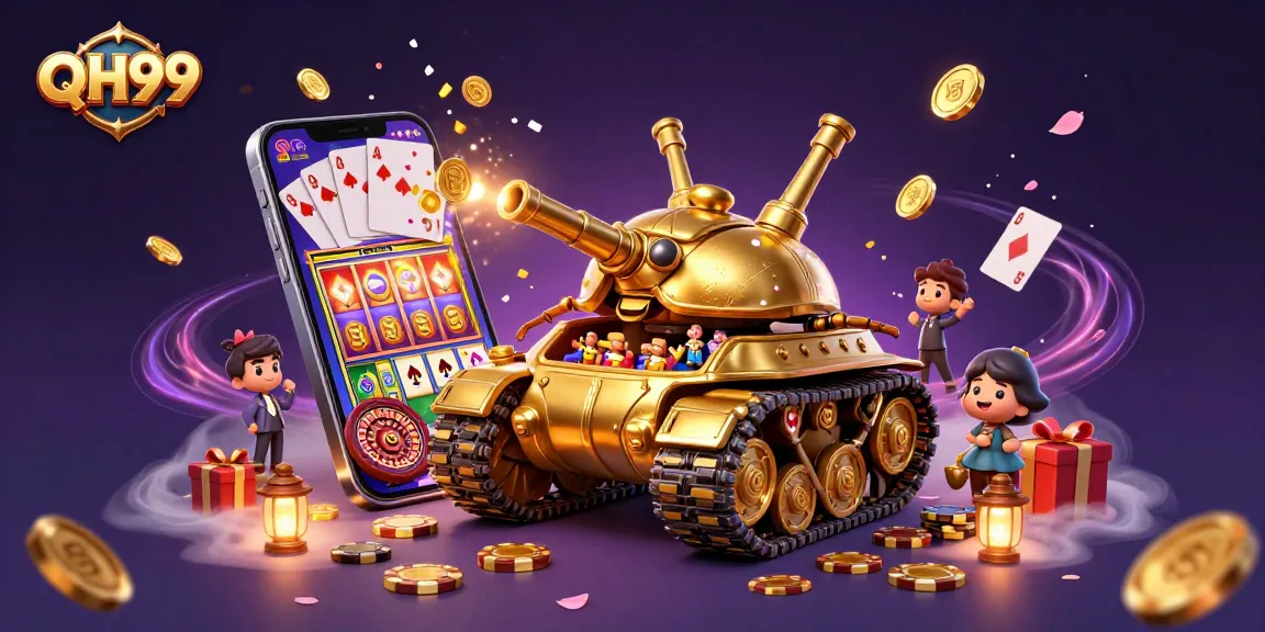Engage with QH99 and win big in this vibrant casino illustrated scene.