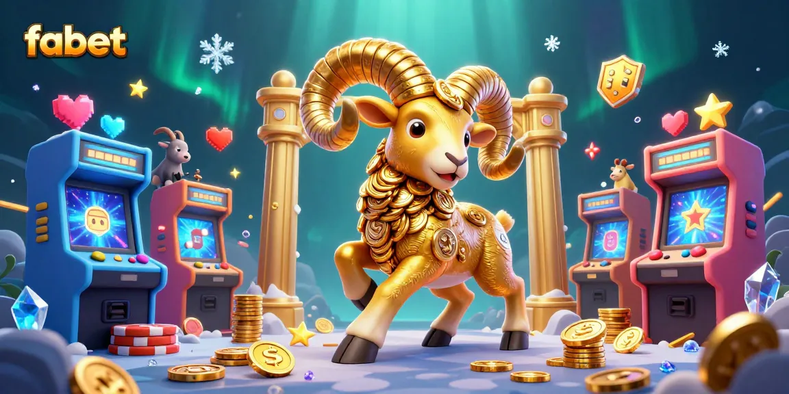 Engage with fabet's exciting games featuring a golden ram charging through a vibrant casino.