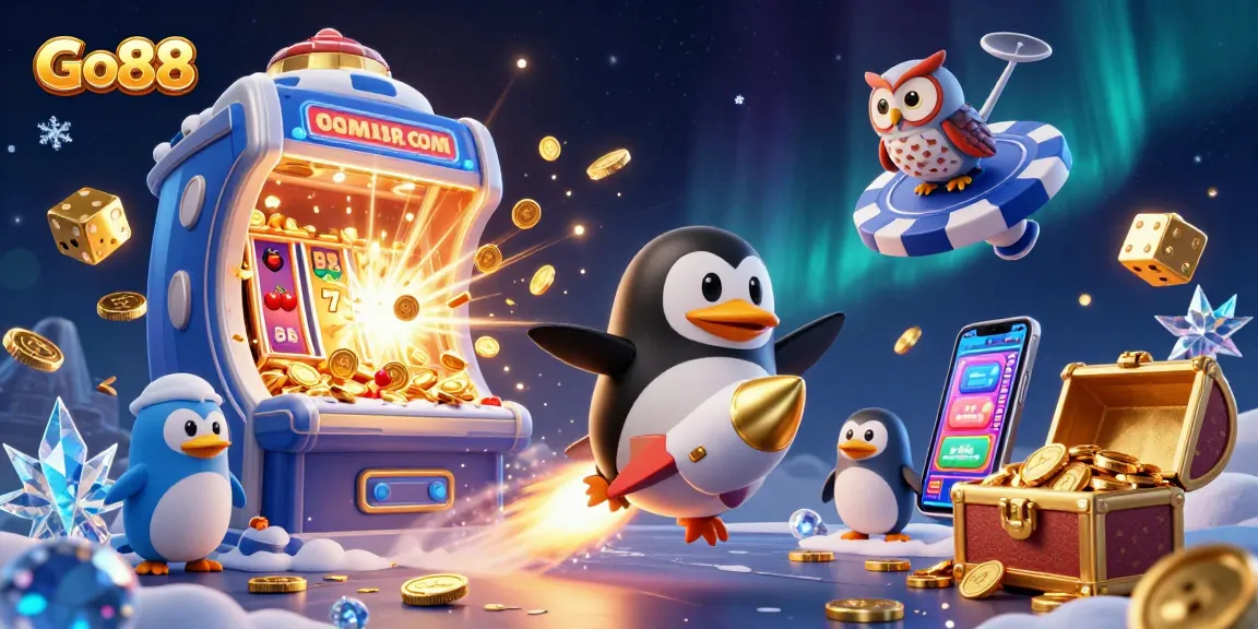 Go88 rolls exhilarating wins with vibrant casino games in a captivating 3D digital illustration.