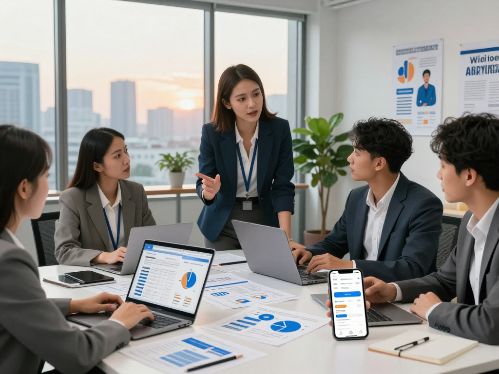 Buy app installs with a diverse marketing team collaborating in a modern office.