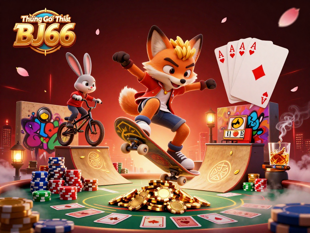 Thưởng Giới Thiệu BJ66 với hình ảnh hoạt hình sinh động của cáo trượt ván và thỏ BMX tại sòng bạc