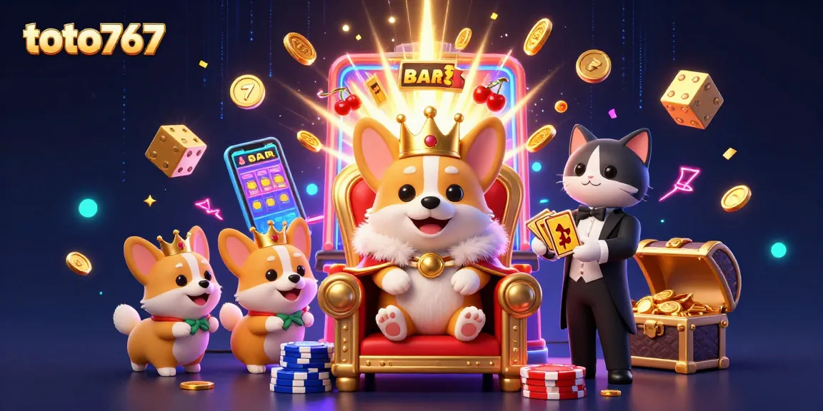 Menang di toto767 dengan corgi kerajaan dan permainan slot megah di gambar 3D berkualitas tinggi.