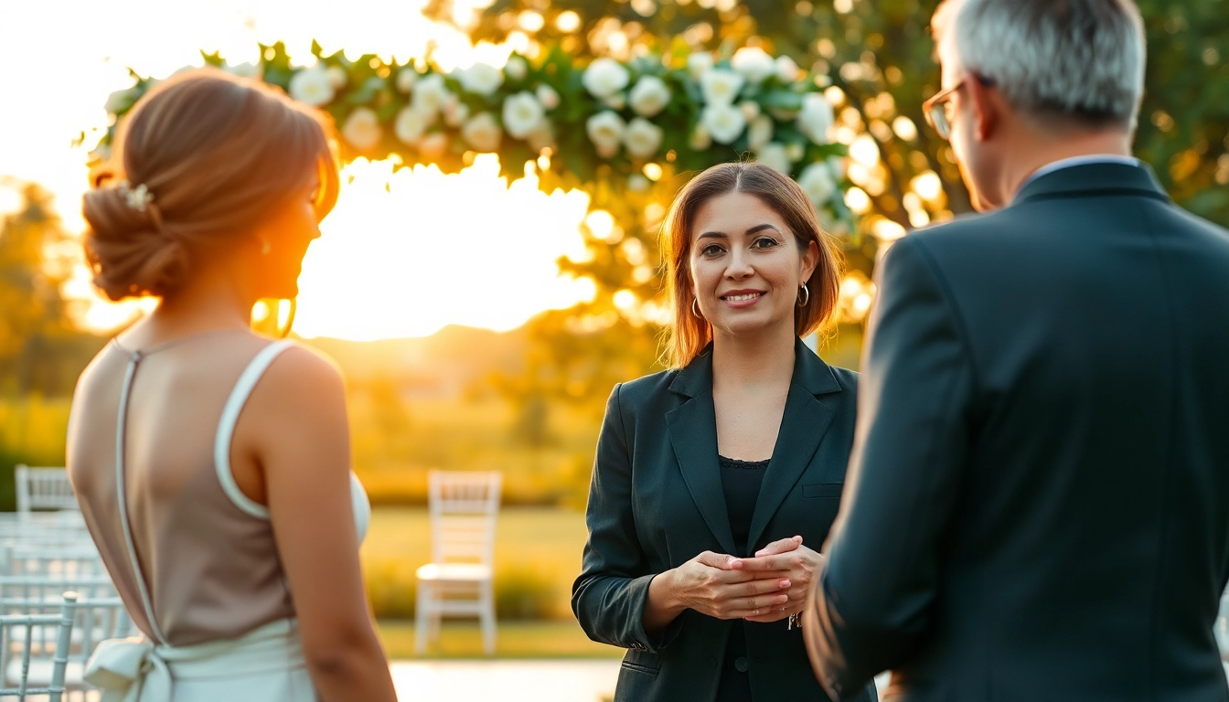 Washington dc wedding coordinator assisting a couple in a picturesque outdoor setting.