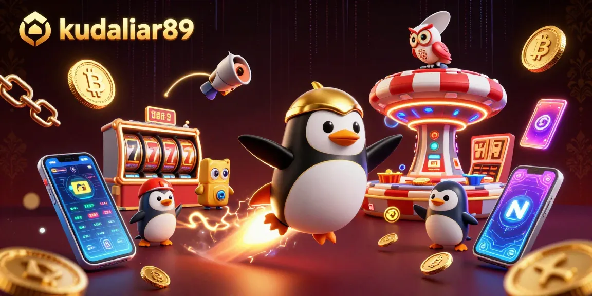 Join the thrilling experience at kudaliar89 with a rocket-powered penguin and dynamic casino elements.
