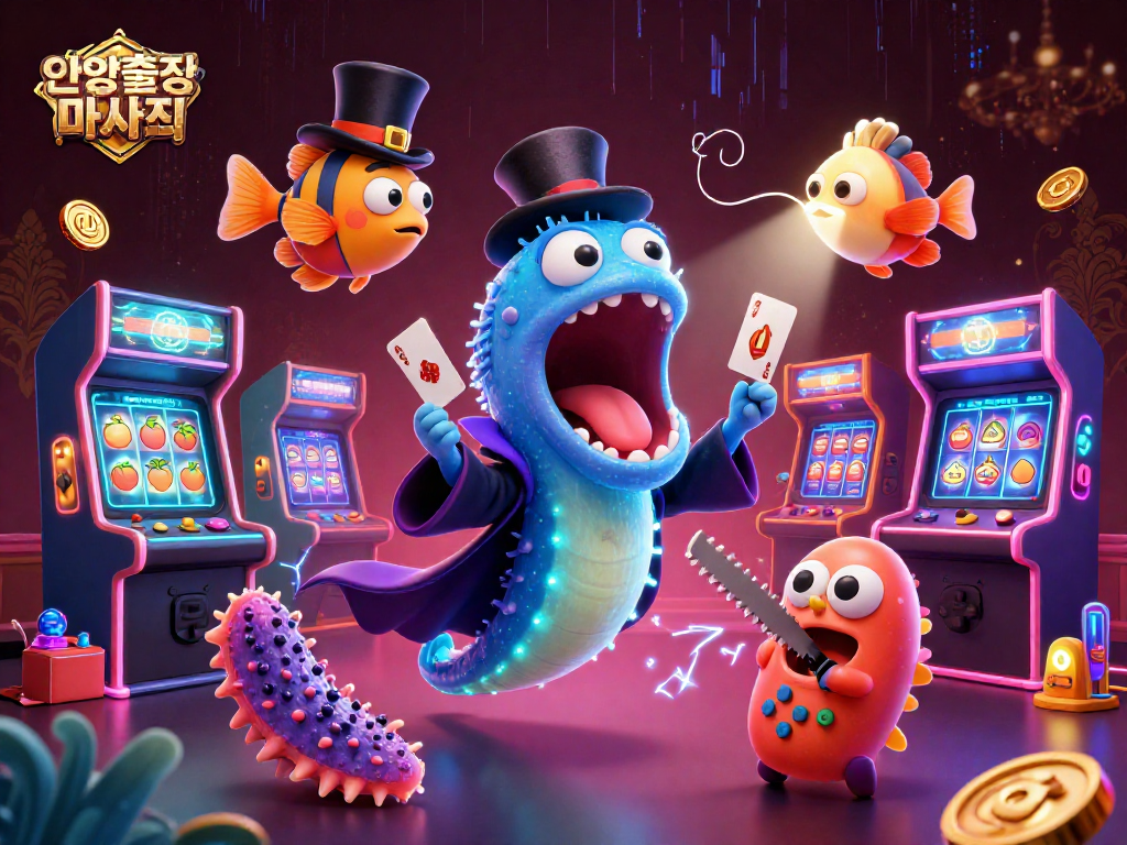 Experience an exciting 안양출장마사지 magic show with an eel performing card tricks amidst a vibrant casino atmosphere.