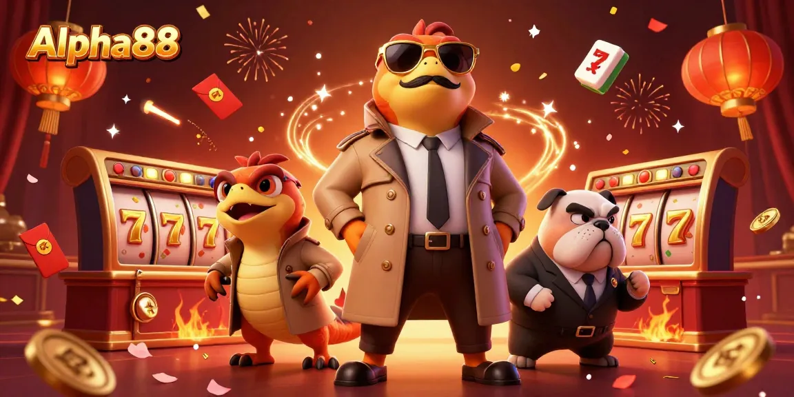 Experience thrilling gameplay at Alpha88 with cartoon raptors sneaking into a VIP casino, enriched with festive elements.