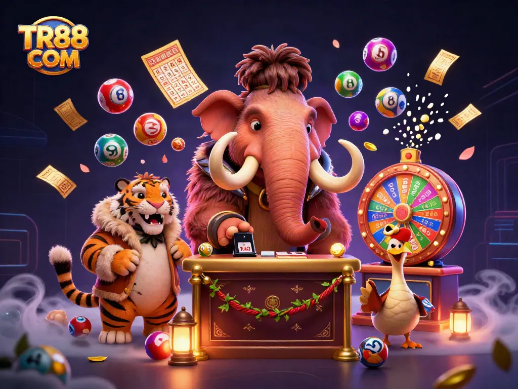 Experience high energy at TR88 COM with vibrant lottery elements and engaging characters.