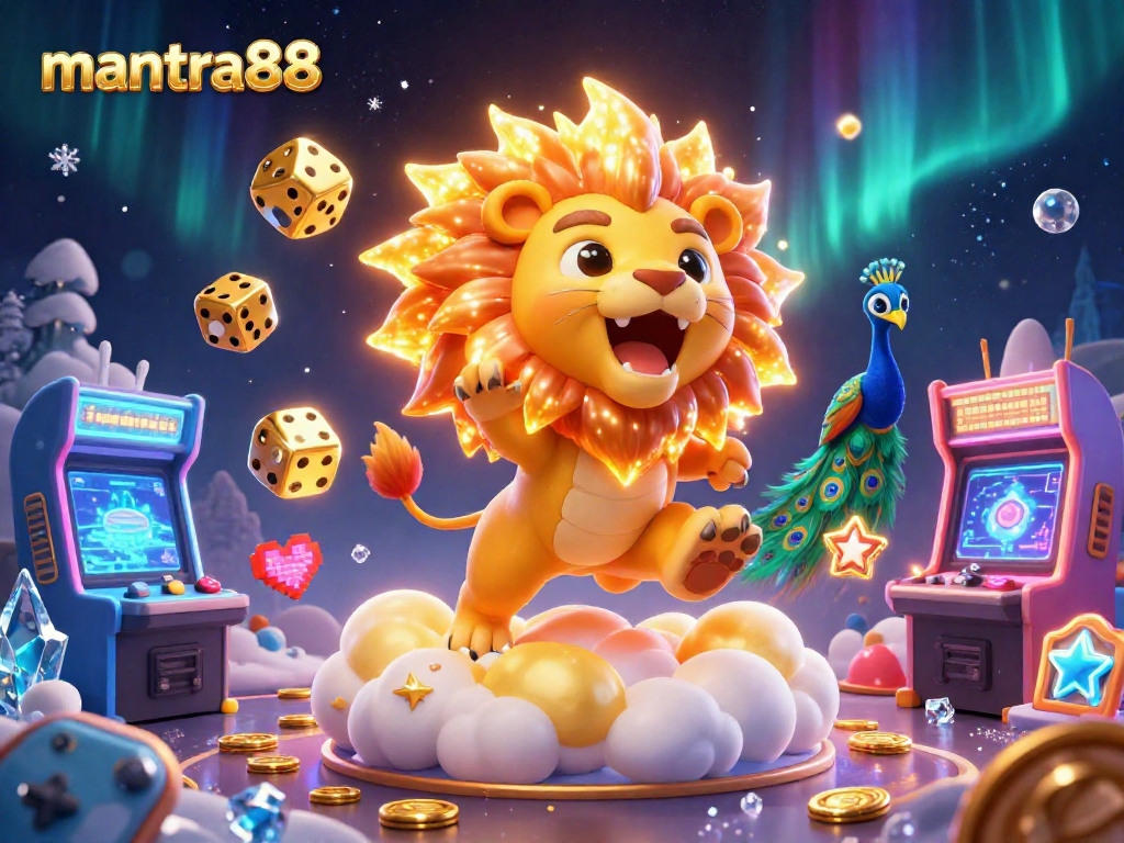Experience thrilling gameplay with mantra88 through vibrant dice and game elements in a stunning illustration.