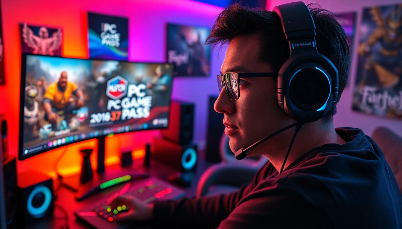 Gamer enjoying multiple PC Game Pass games in a vibrant and energetic gaming setup.