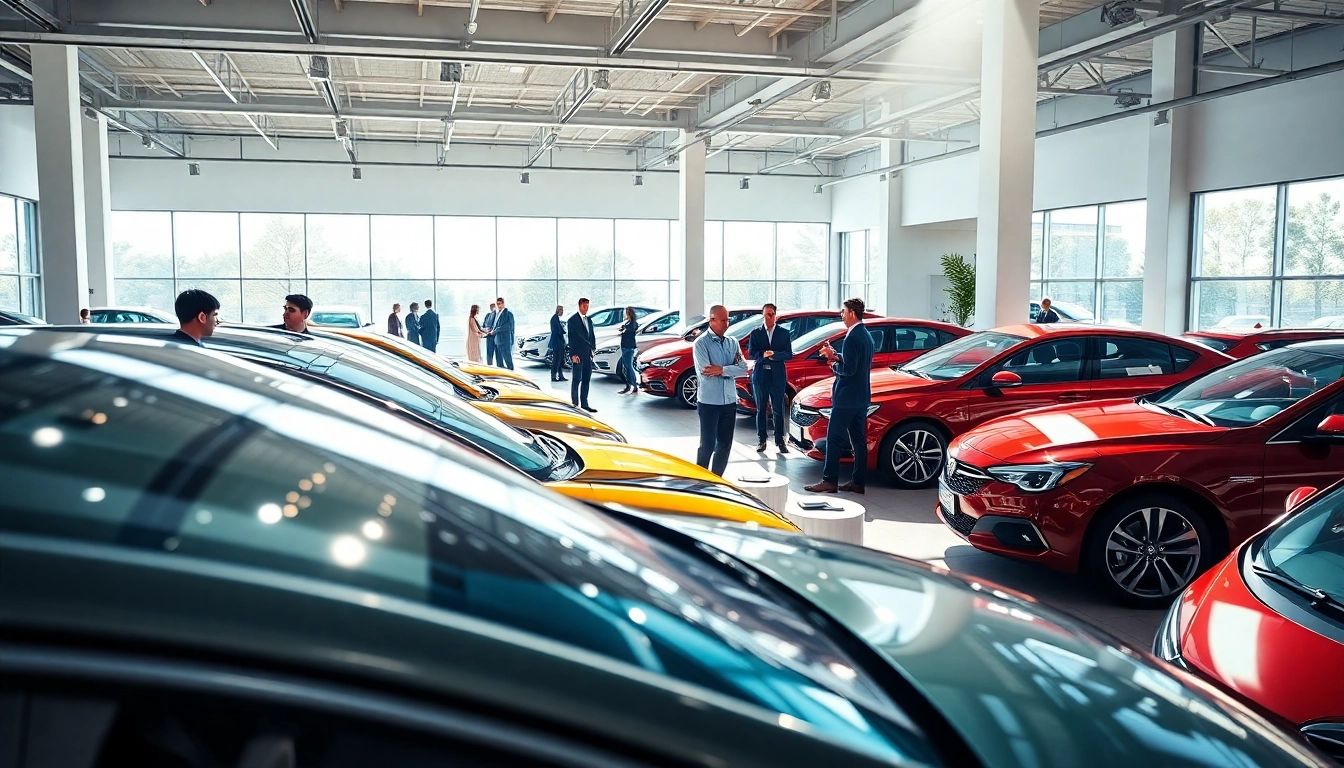 Buy New Car in a modern showroom showcasing various sleek vehicles.