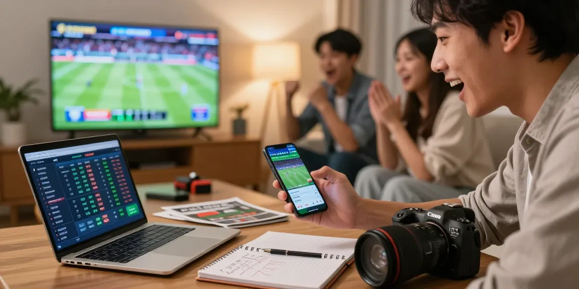 Situs Taruhan Bola Terpercaya user engaging in sports betting with smartphone and live game stats.