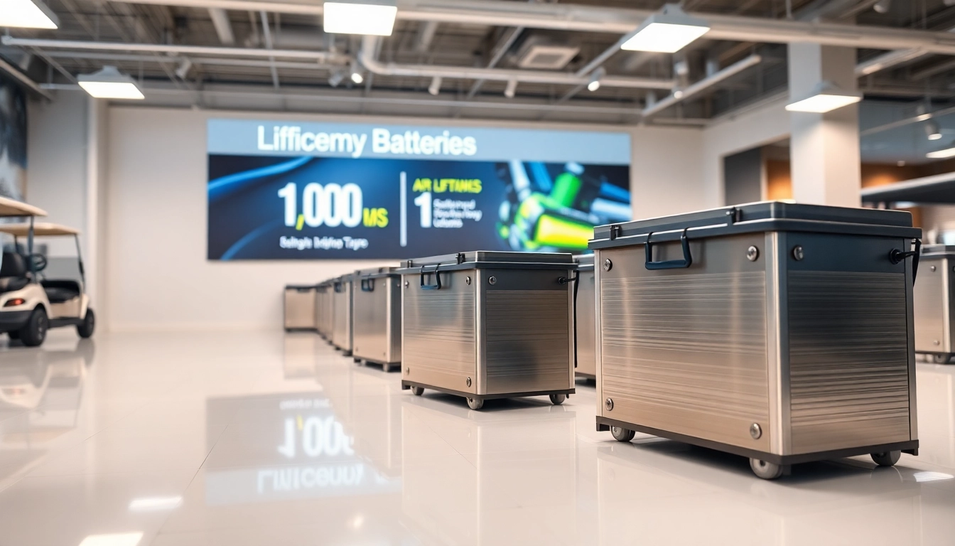 Showcase of lithium golf cart batteries demonstrating superior performance features.