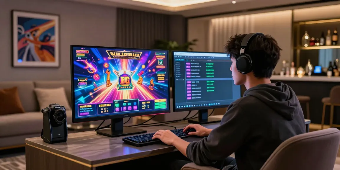 Player enjoying situs gacor in a luxurious gaming room with vibrant slot screens and elegant decor.