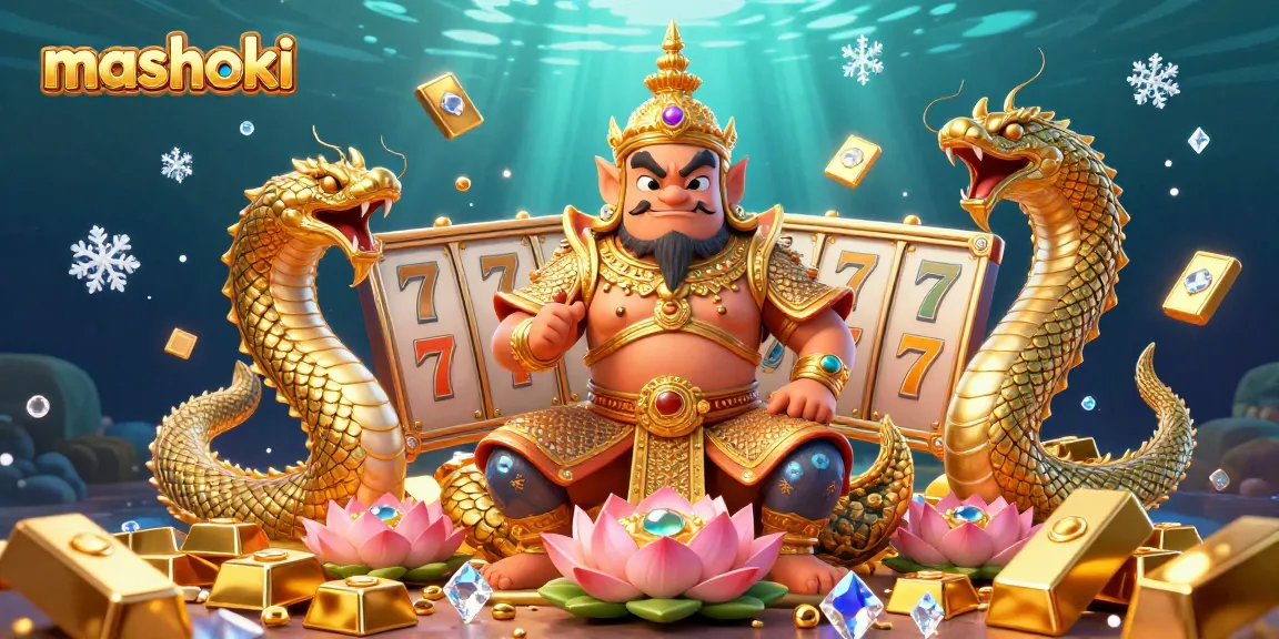 Experience the thrill of mashoki slots with vibrant gems and golden treasures in this vibrant gambling scene.