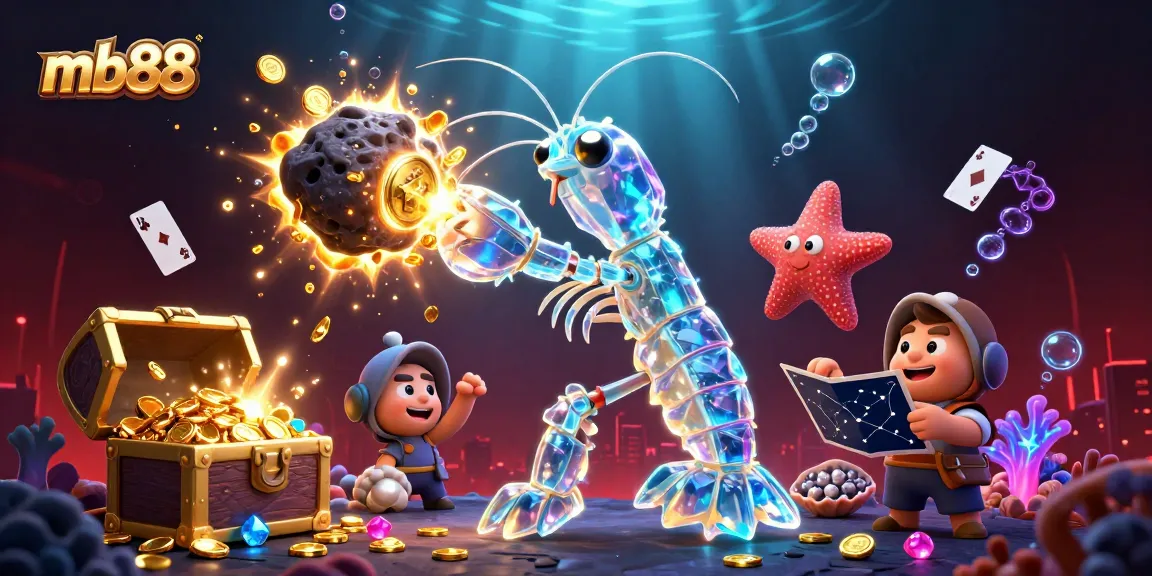 Witness mb88’s epic casino adventure with vibrant galactic creatures exploring a treasure-filled underwater world.
