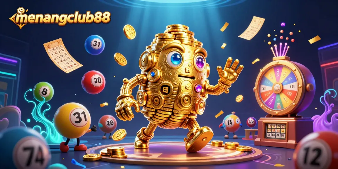 Engage in the adventure at menangclub88 with an exciting blend of casino elements featuring a golden golem and colorful prizes.