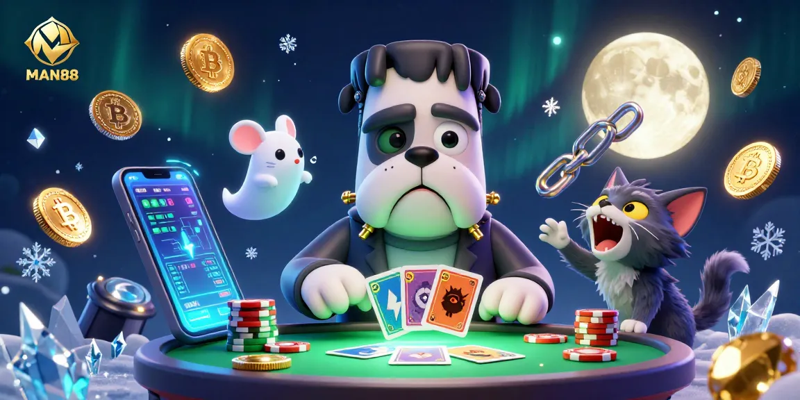 Engage in thrilling gaming experiences at MAN88 with a unique 3D illustration showcasing lively casino action.