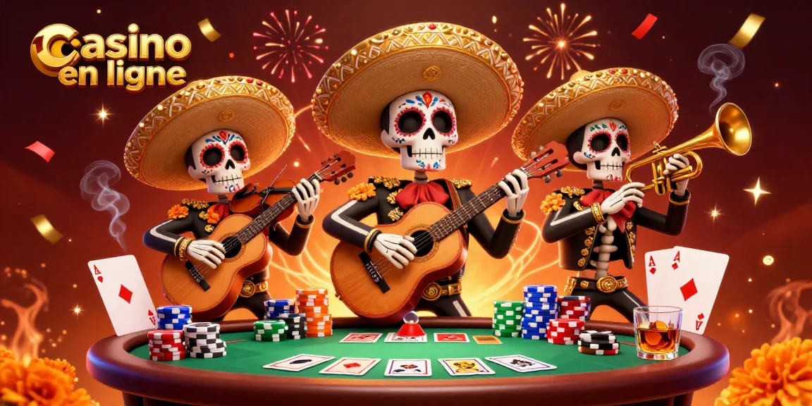 Illuminez votre expérience de casino en ligne avec ce concert animé de mariachis squelettes et jeux de cartes.