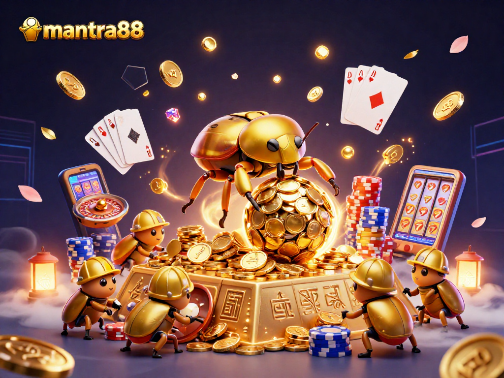 Experience thrilling gameplay at mantra88 with dynamic slots and shimmering treasures in an engaging casino scene.