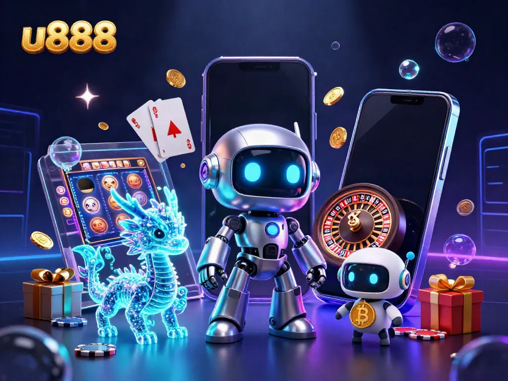 Spin and win with u888 in this vibrant 3D illustration of an exciting casino experience.
