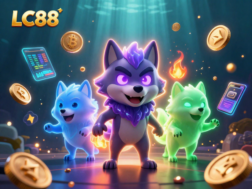 Experience thrilling gameplay at LC88 with a vivid 3D illustration featuring dynamic gaming elements.
