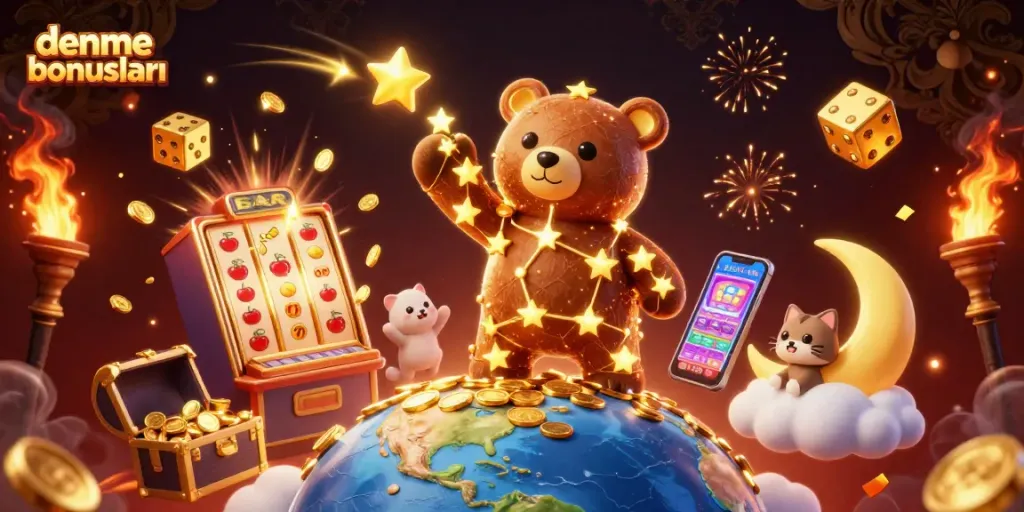 Engage with deneme bonusları opportunities through an intricate, vibrant casino-inspired 3D illustration.