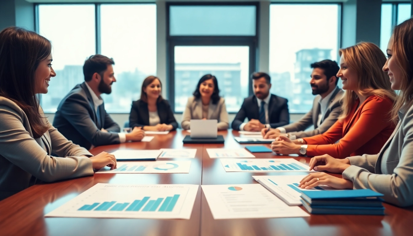 Engaging professionals discussing innovative merchant cash advance leads solutions in a bright office.