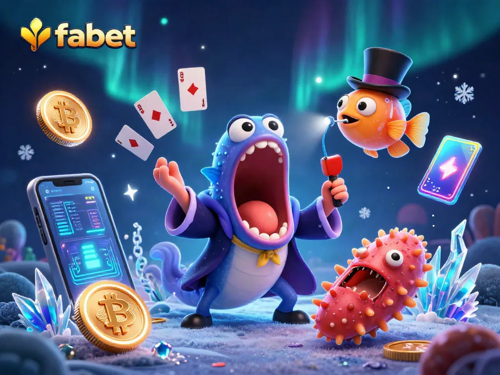 Join the action at fabet with vibrant casino magic featuring 3D characters and glowing crypto elements.
