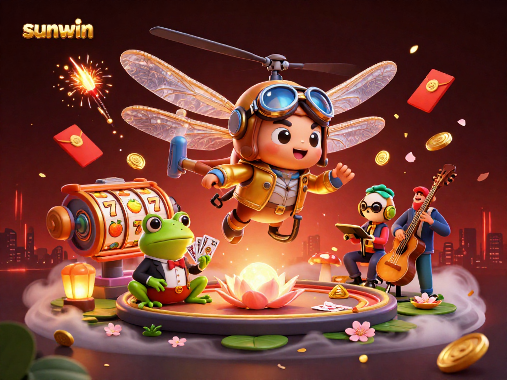 Experience thrilling gaming adventures at sunwin with dynamic slot reels and vibrant casino elements.