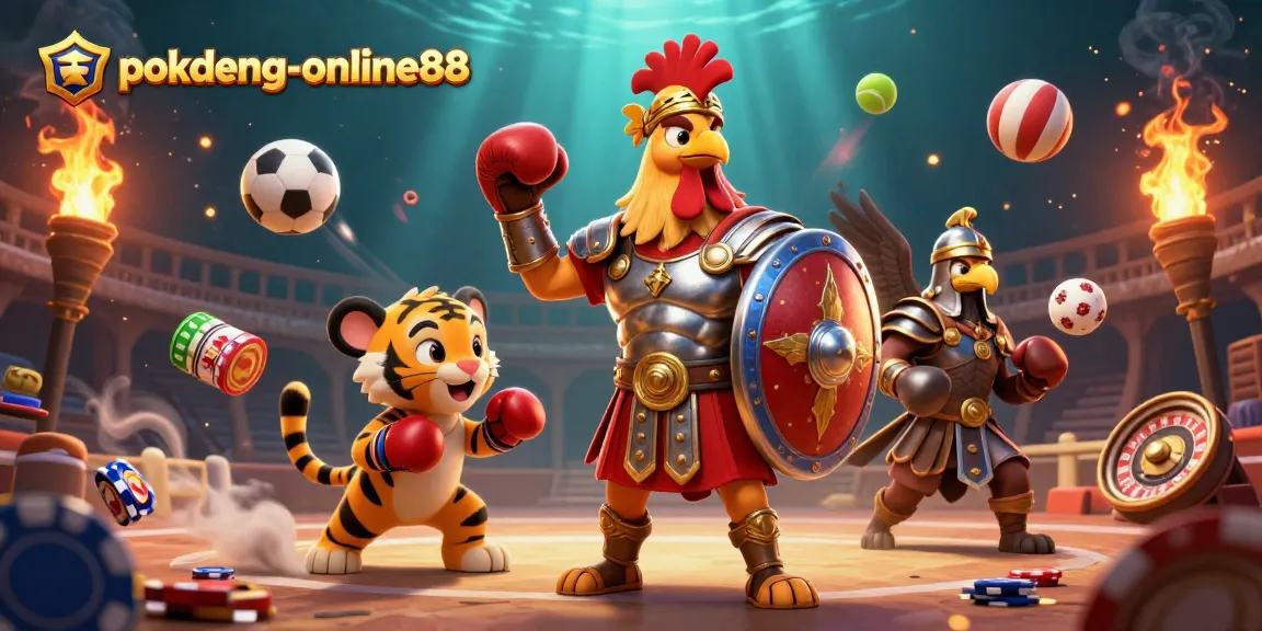 Experience thrilling gameplay with pokdeng-online88 in a dynamic casino scene filled with poker chips and slot reels.