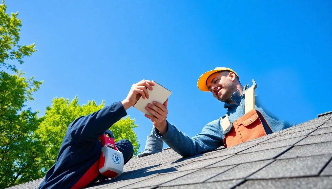 Skilled professional performing twinsburg oh roof repairs on a sunny day.