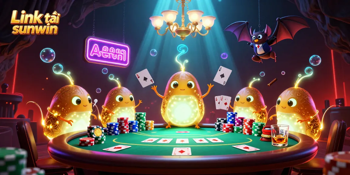 Engaging illustration capturing players enjoying Link tải sunwin poker in a vibrant casino atmosphere.