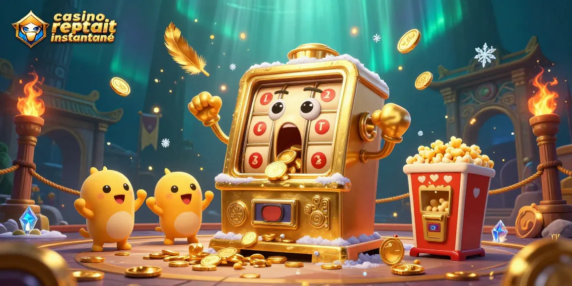 Casino crypto retrait instantané : machines à sous célébrant un jackpot entourées de pièces d'or et d'effets dynamiques.