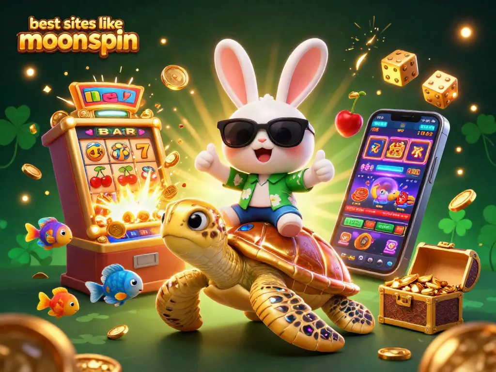 Play with the best sites like moonspin in a vibrant casino-themed illustration full of excitement.